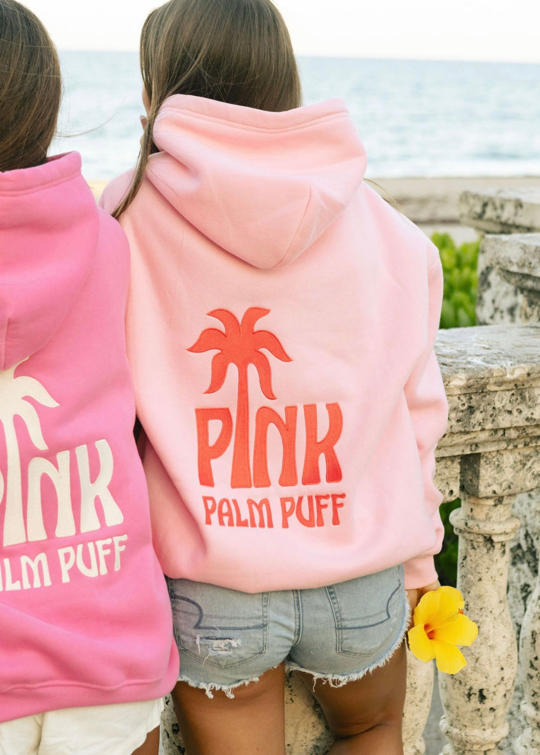 Pink Palm Puff Classic Puff Hoodie in Pink