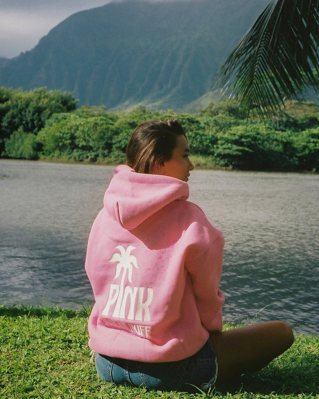 Pink Palm Puff Classic Puff Hoodie in Raspberry