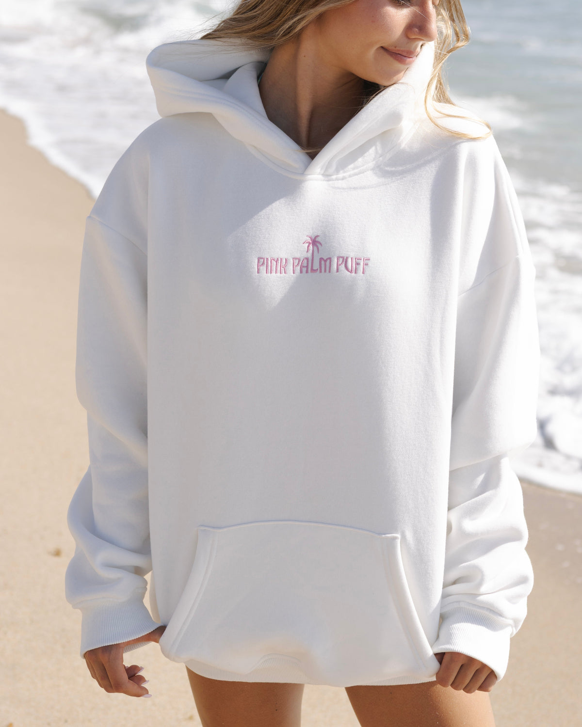 Pink Palm Puff Classic Puff Hoodie in Pink Opal