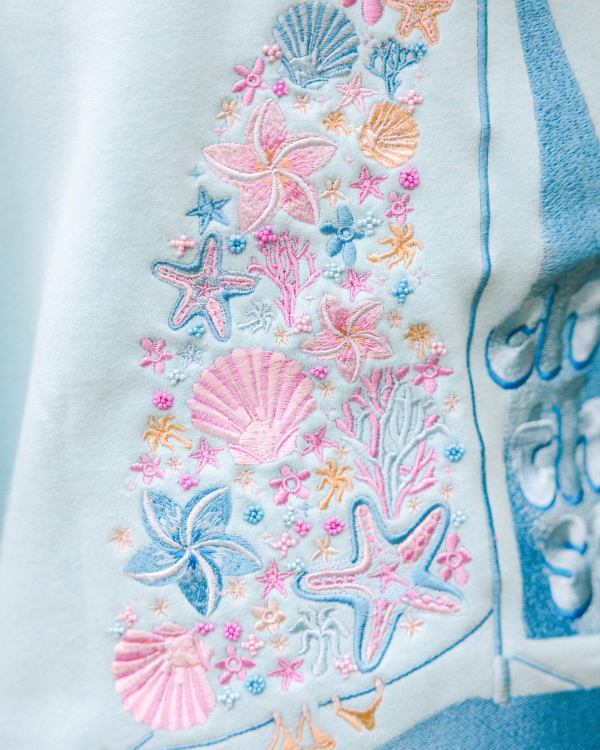 Pink Palm Puff “Chase the Sun” Relaxed Hoodie in Sky Blue
