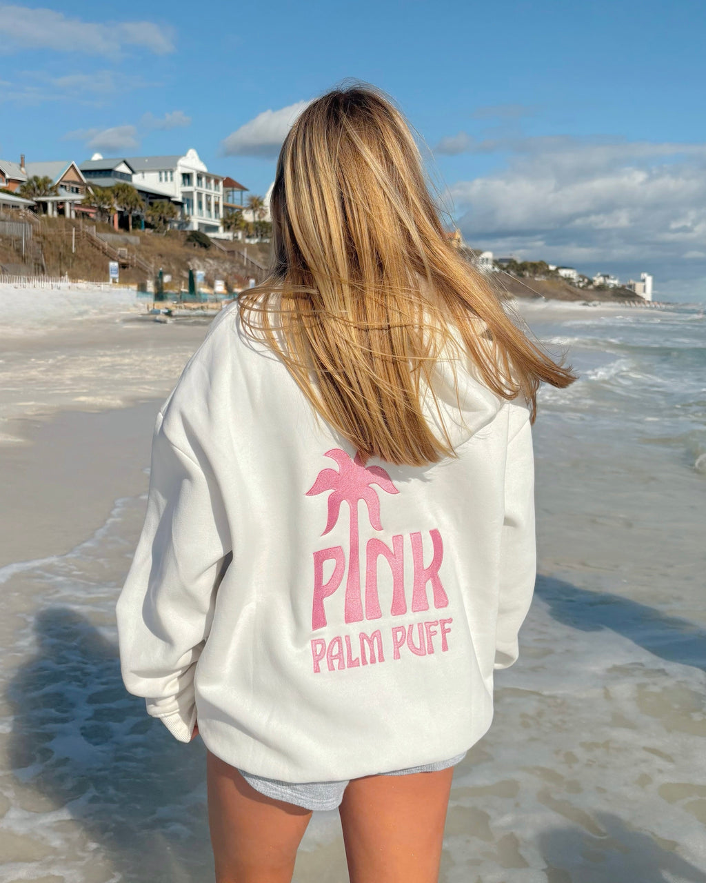 Pink Palm Puff Classic Puff Hoodie in Pink Opal