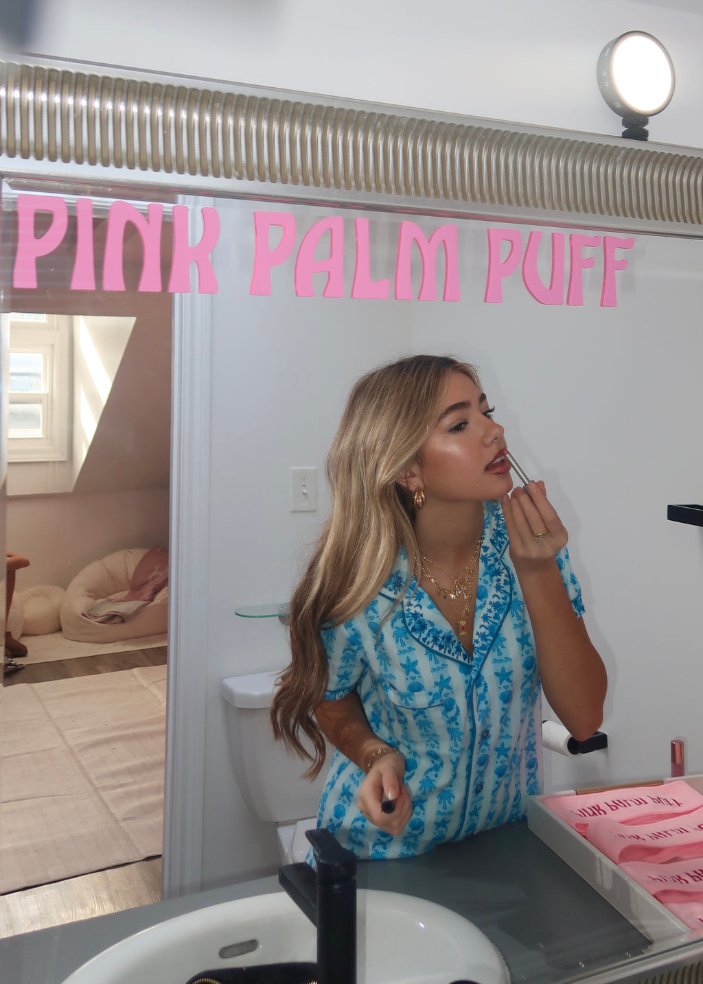 Pink Palm Puff Pink Palm Pajamas in Seabreeze