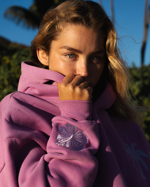 Pink Palm Puff "Everything Comes in Waves" Hoodie in Açai