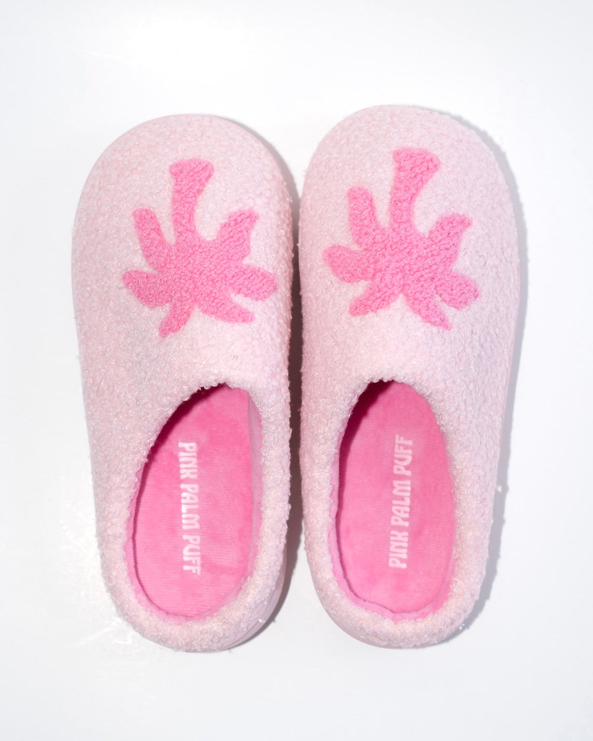 Pink Palm Puff Malibu Slippers in Blush Bay