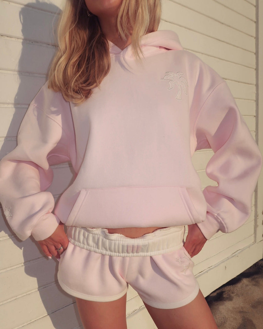 Pink Palm Puff "Lacy" Hoodie in Angel Pink