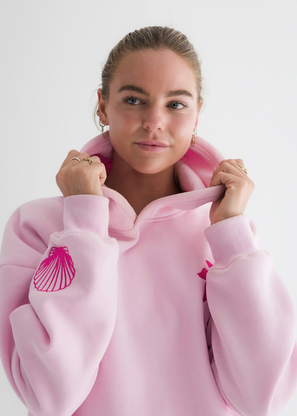 Pink Palm Puff "Hawaii Hibiscus" Hoodie in Blush