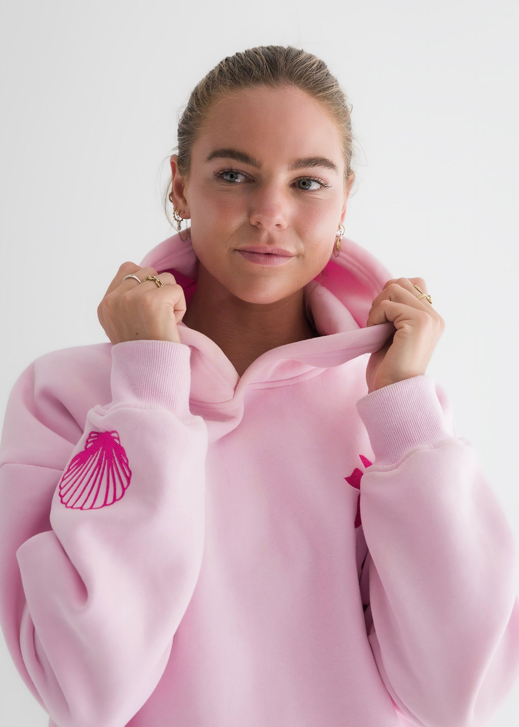 Pink Palm Puff "Hawaii Hibiscus" Hoodie in Blush