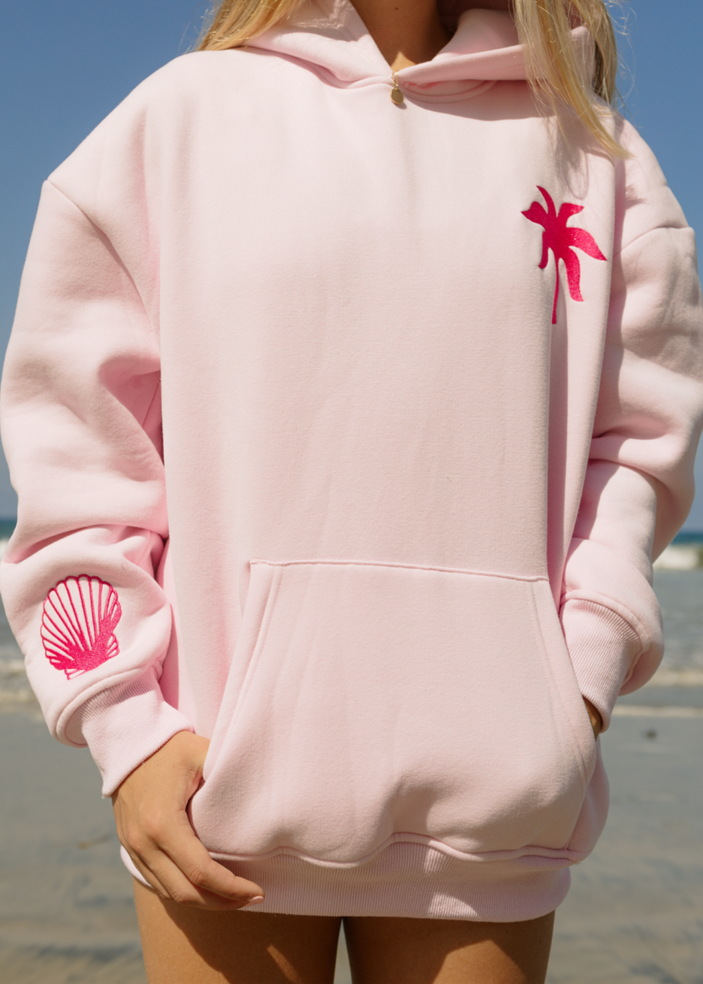 Pink Palm Puff "Hawaii Hibiscus" Hoodie in Blush