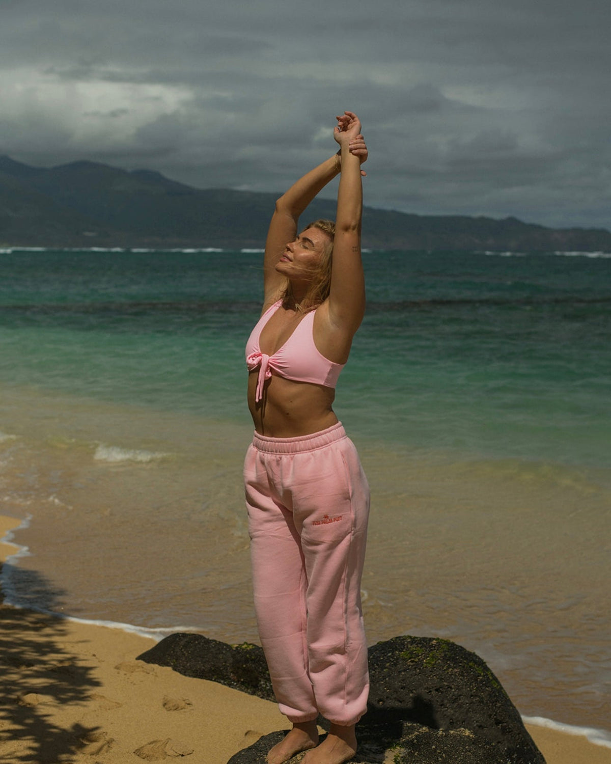 Pink Palm Puff Puff Sweatpants in Pink