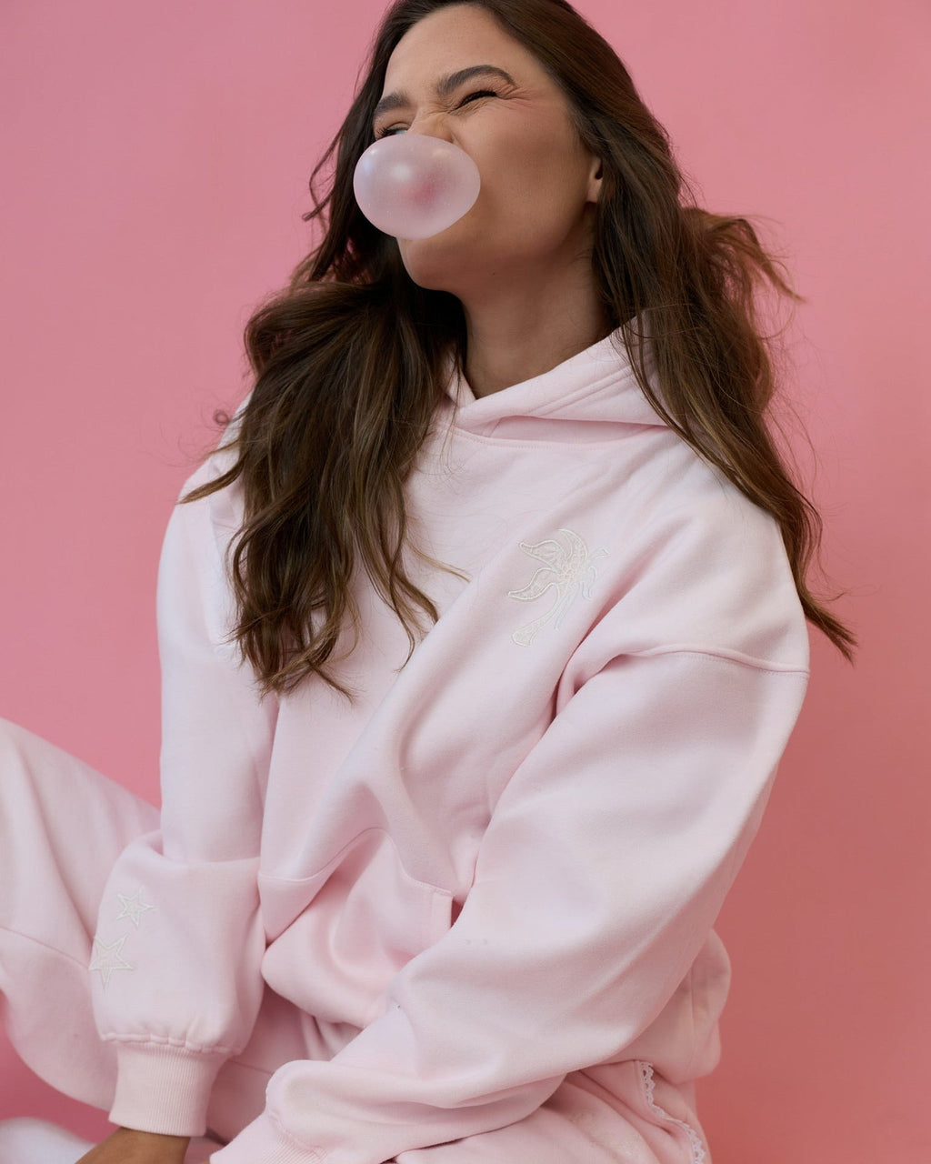 Pink Palm Puff "Lacy" Hoodie in Angel Pink