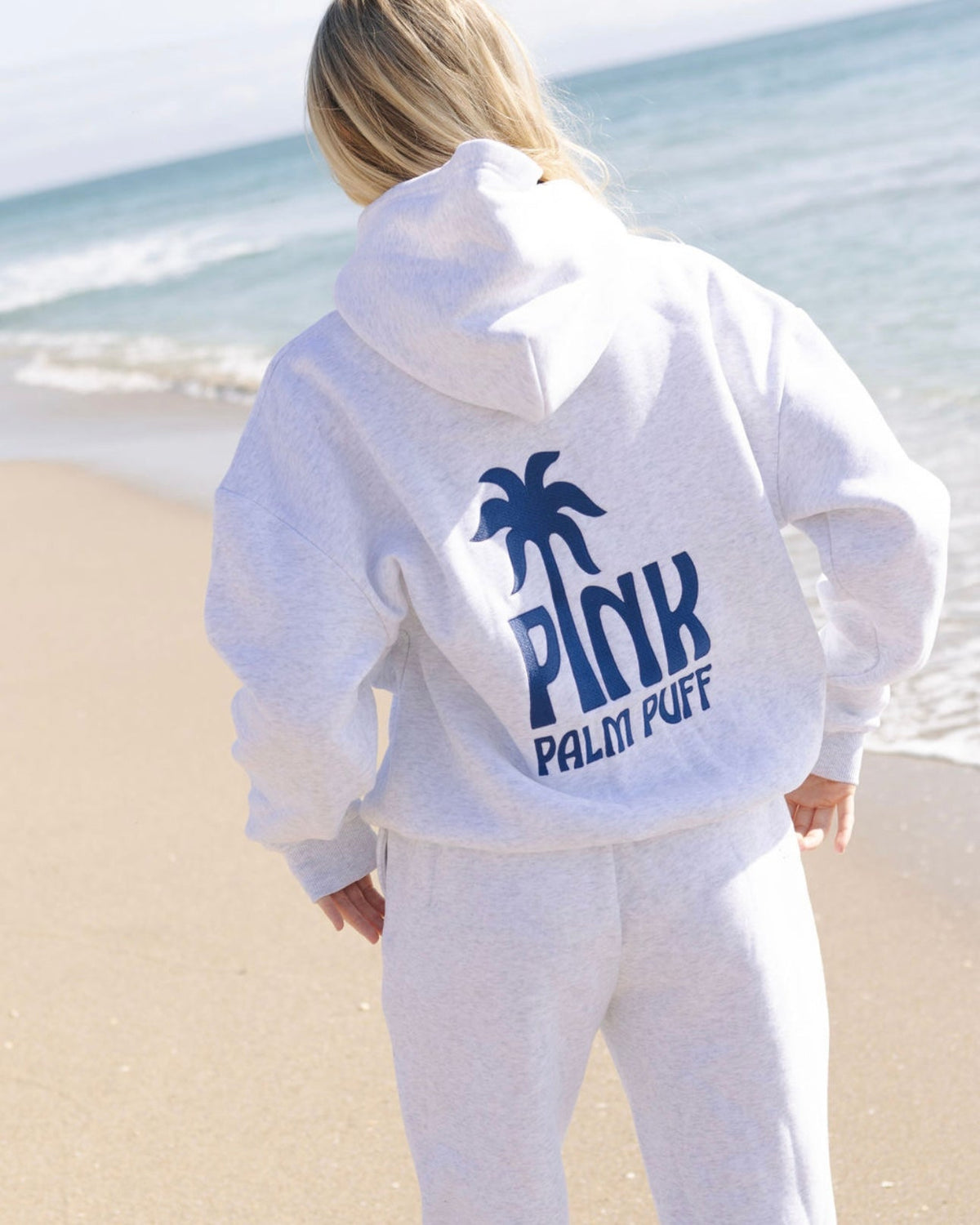 Pink Palm Puff Classic Puff Hoodie in Cloud