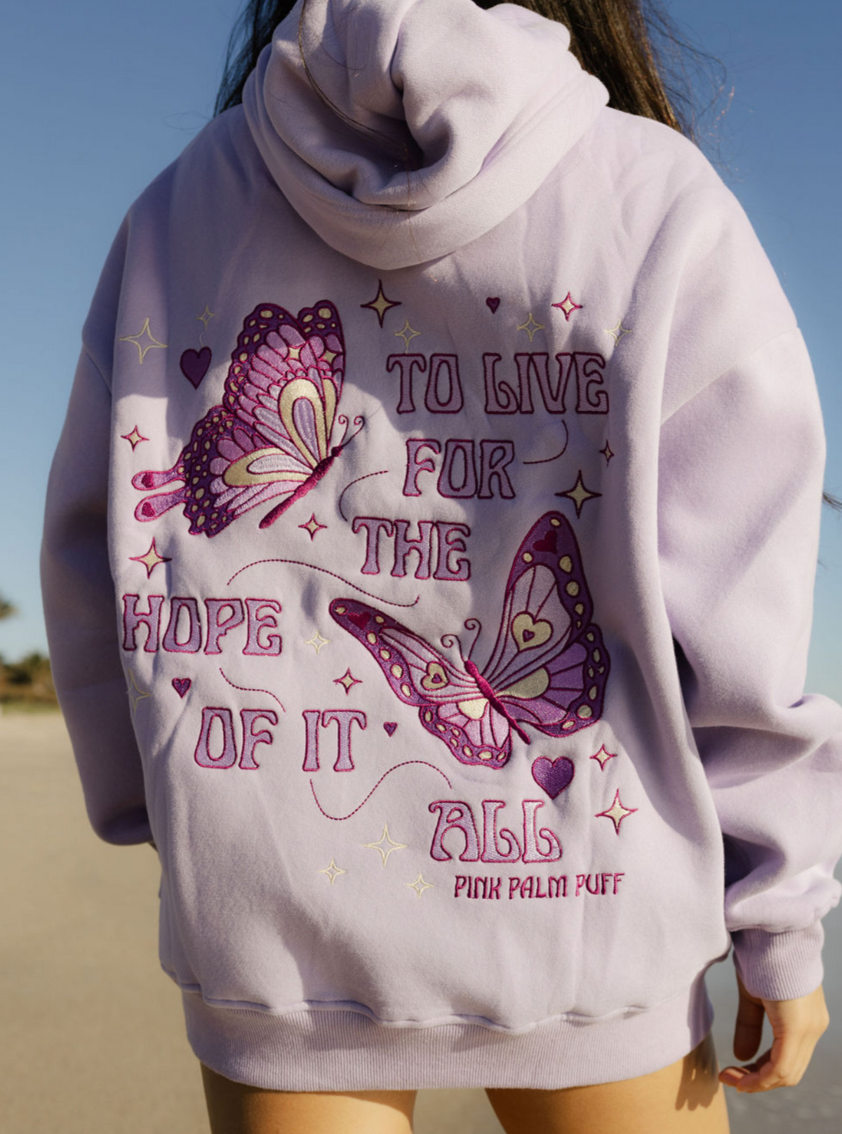Pink Palm Puff "To Live For the Hope of it All" Hoodie in Lilac