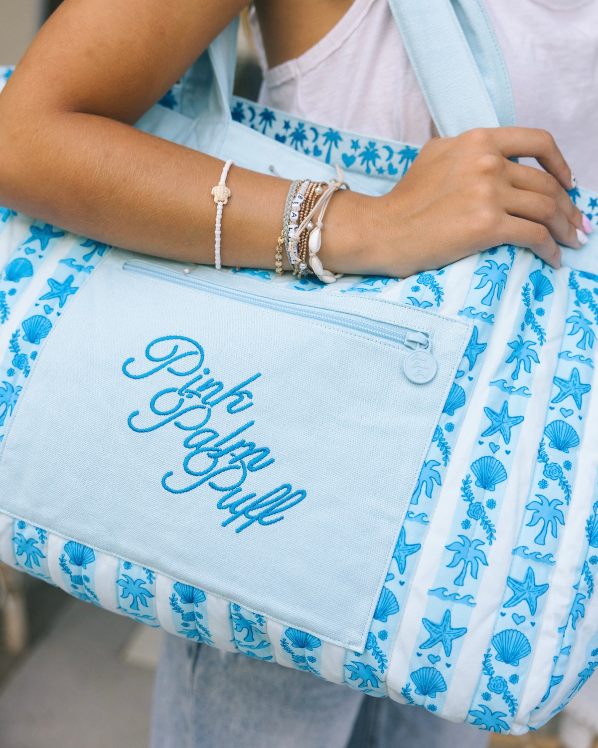 Pink Palm Puff Couture Carryall in Seabreeze (Reversible)