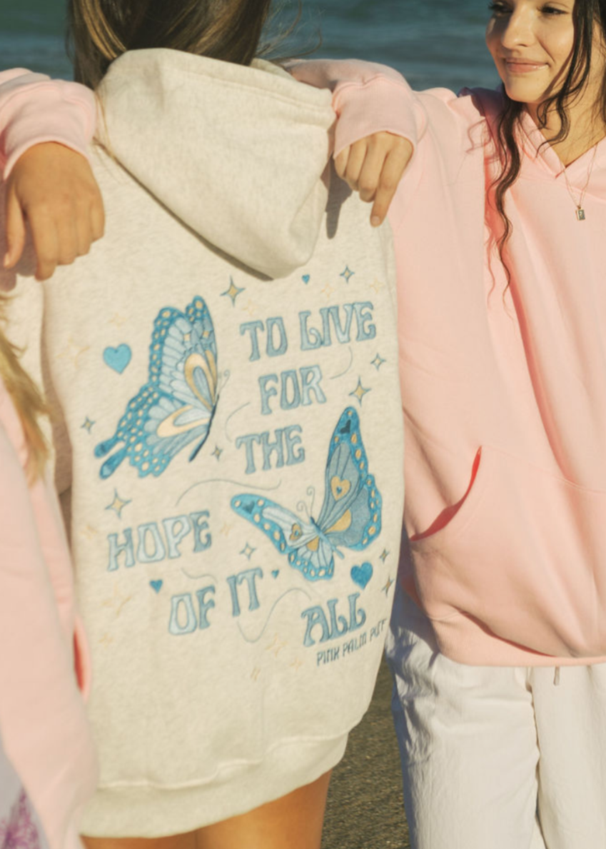 Pink Palm Puff "To Live For the Hope of it All" Hoodie in Heather
