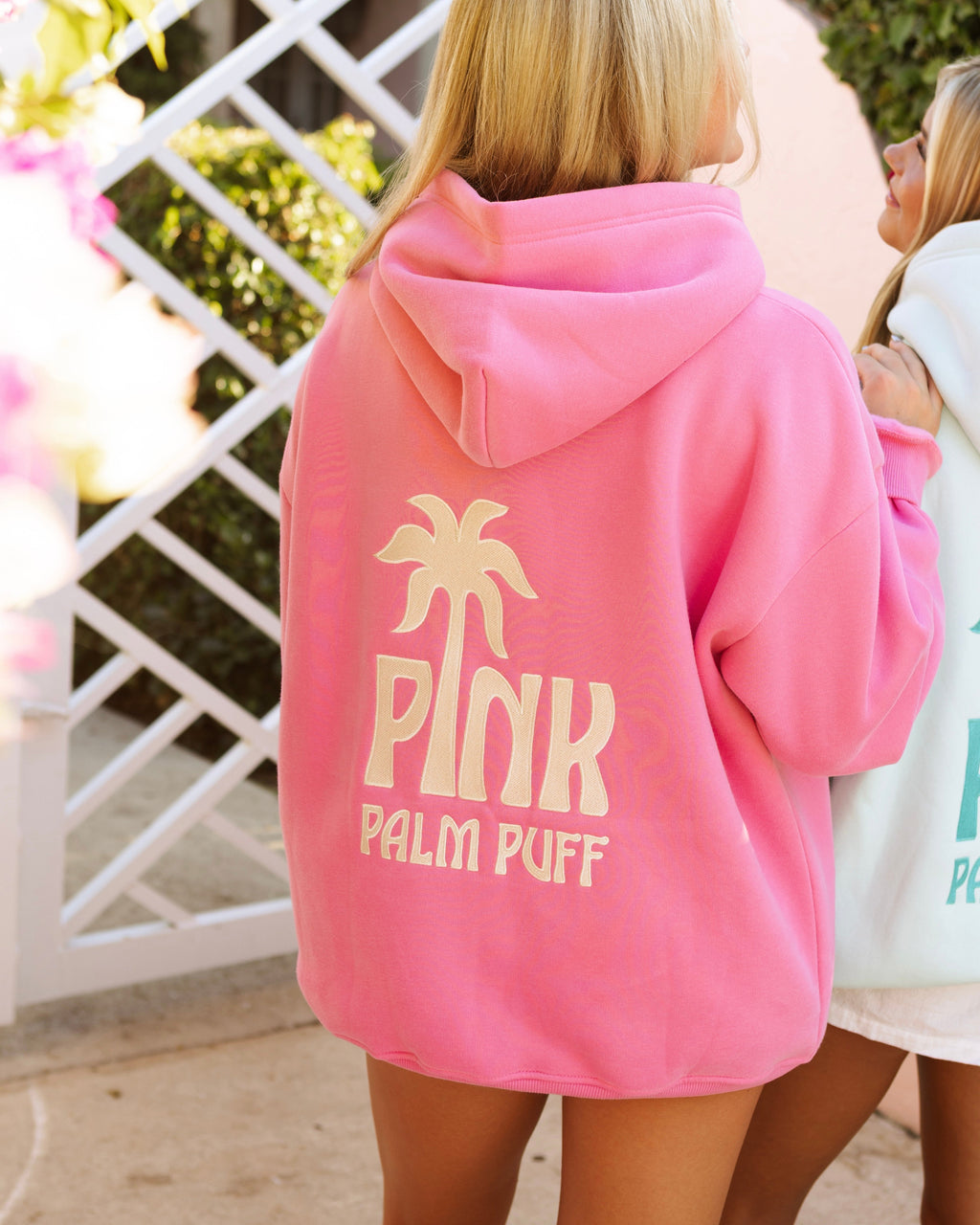 Pink Palm Puff Classic Puff Hoodie in Raspberry