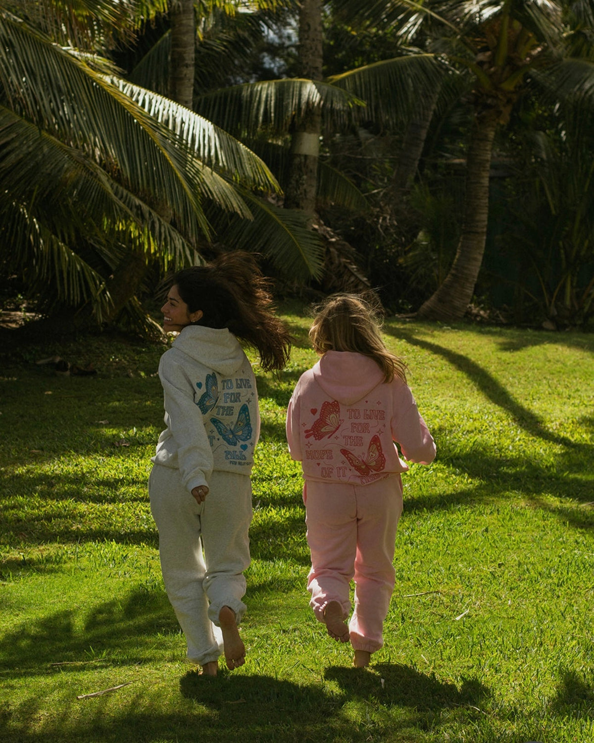Pink Palm Puff Puff Sweatpants in Heather White