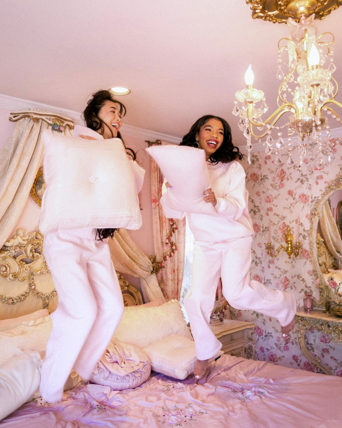 Pink Palm Puff "Lacy" Wideleg Sweatpants in Angel Pink