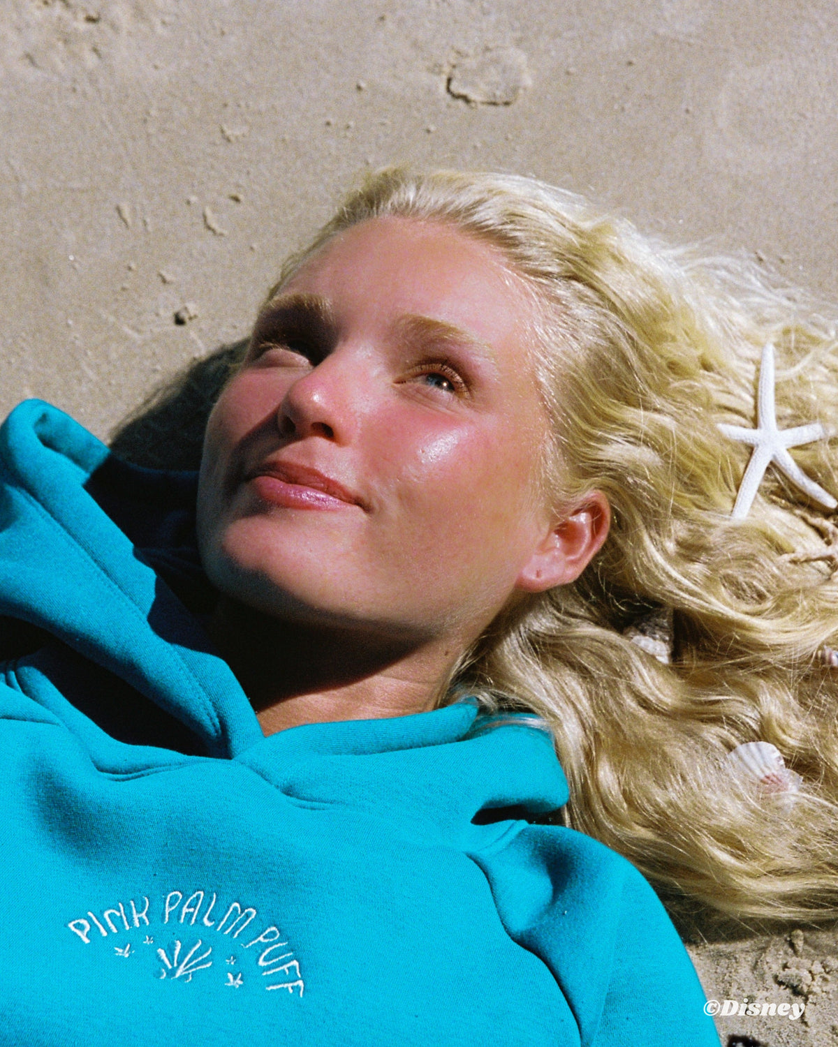Pink Palm Puff “Under the Sea” Relaxed Hoodie in Deep Blue