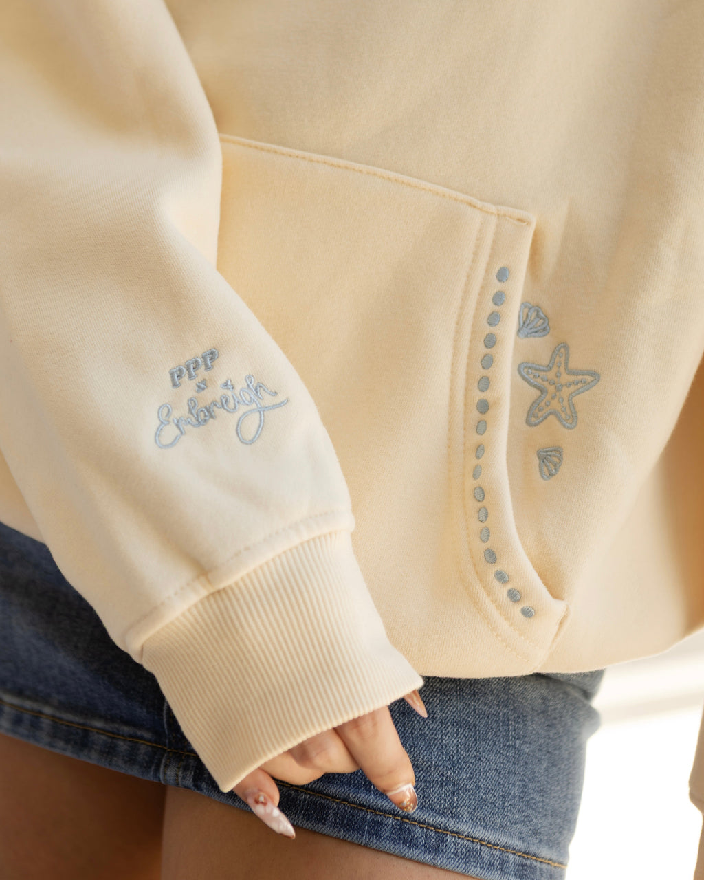 Pink Palm Puff "Live in the Moment" Hoodie in Sand