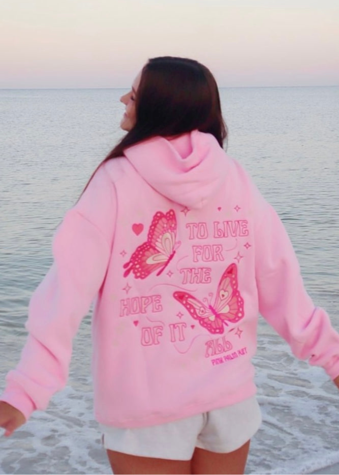 Pink Palm Puff "To Live For the Hope of it All" Hoodie in Pink