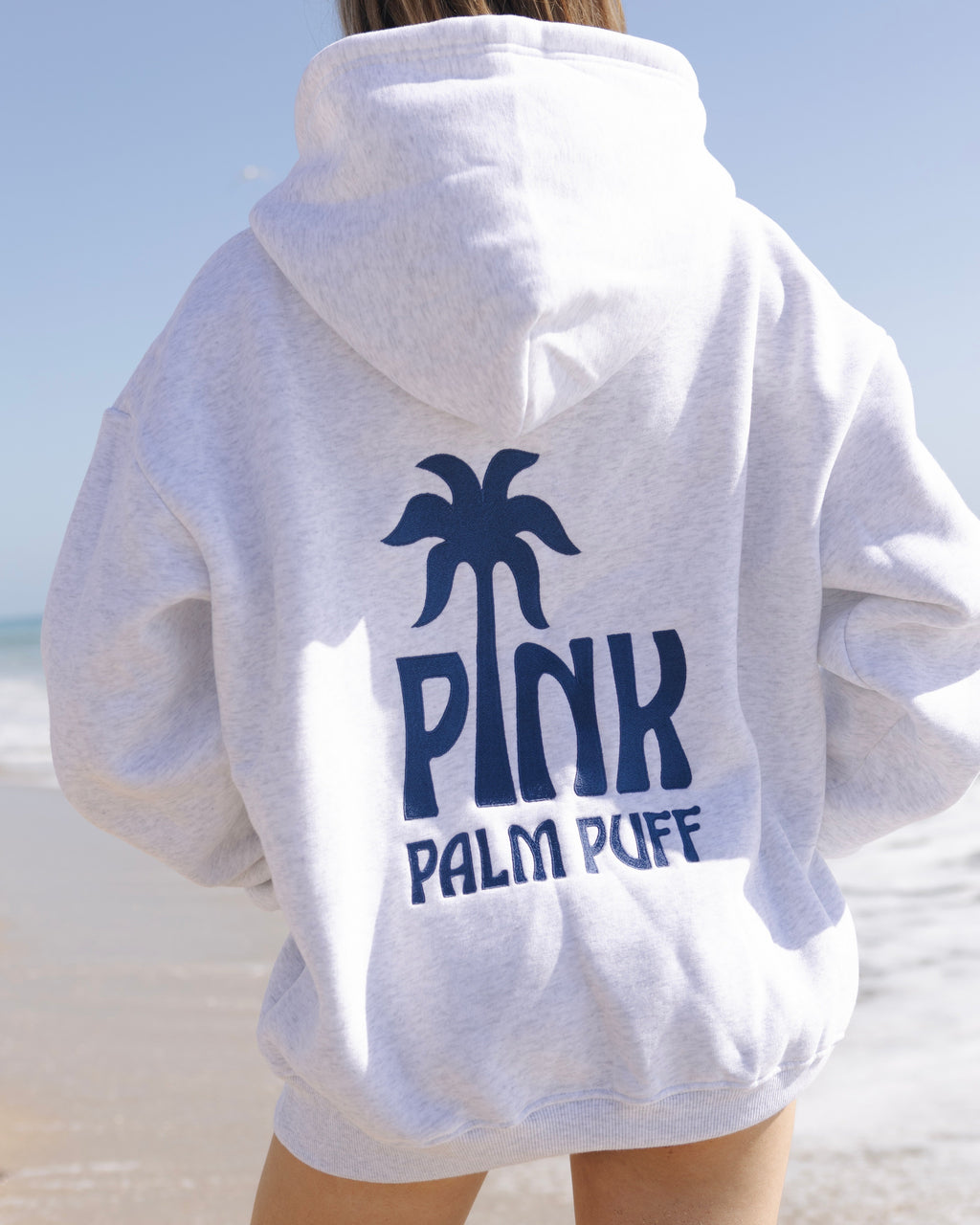 Pink Palm Puff Classic Puff Hoodie in Cloud