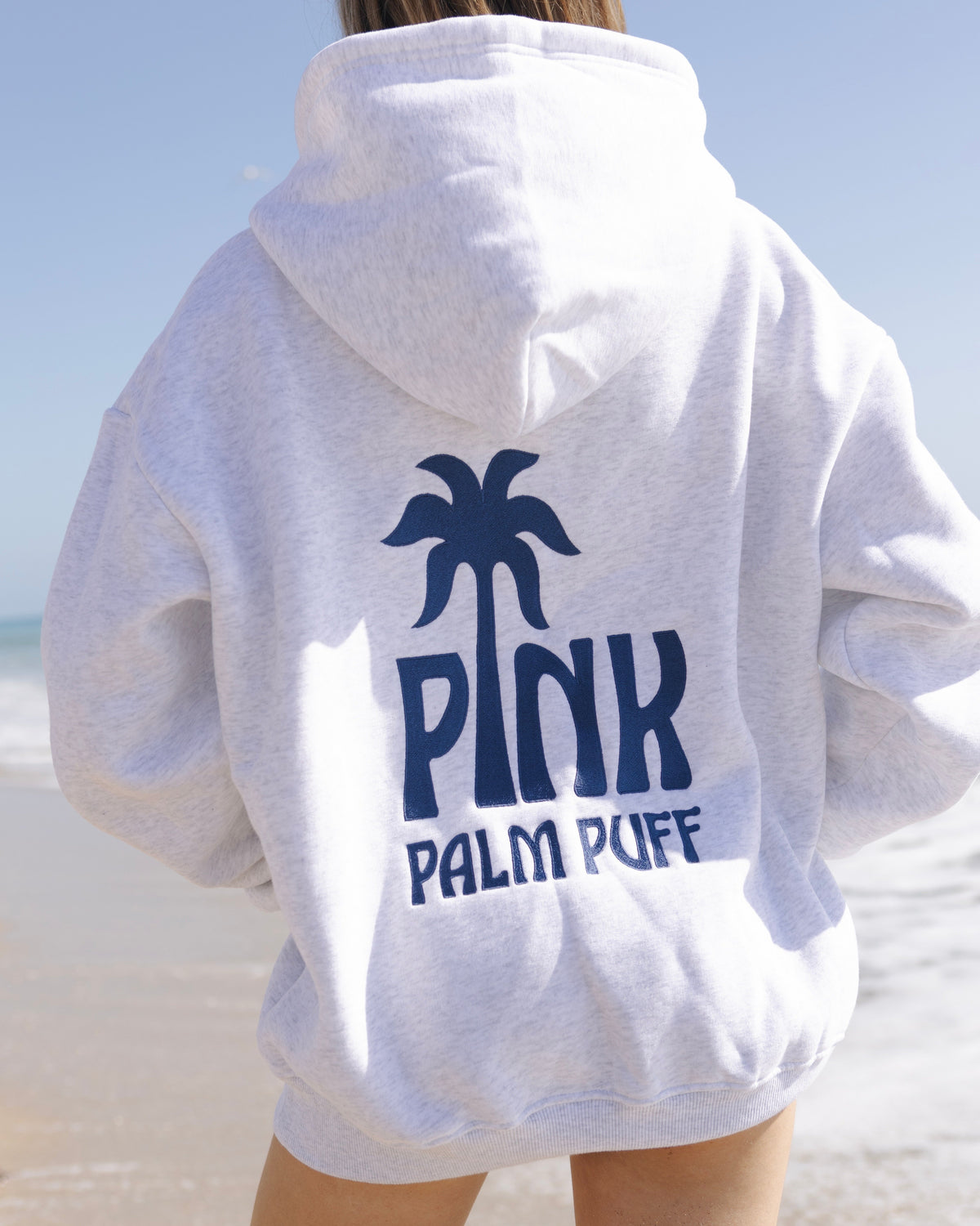 Pink Palm Puff Classic Puff Hoodie in Cloud