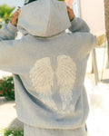 Pink Palm Puff "Lacy" Hoodie in Sky Grey