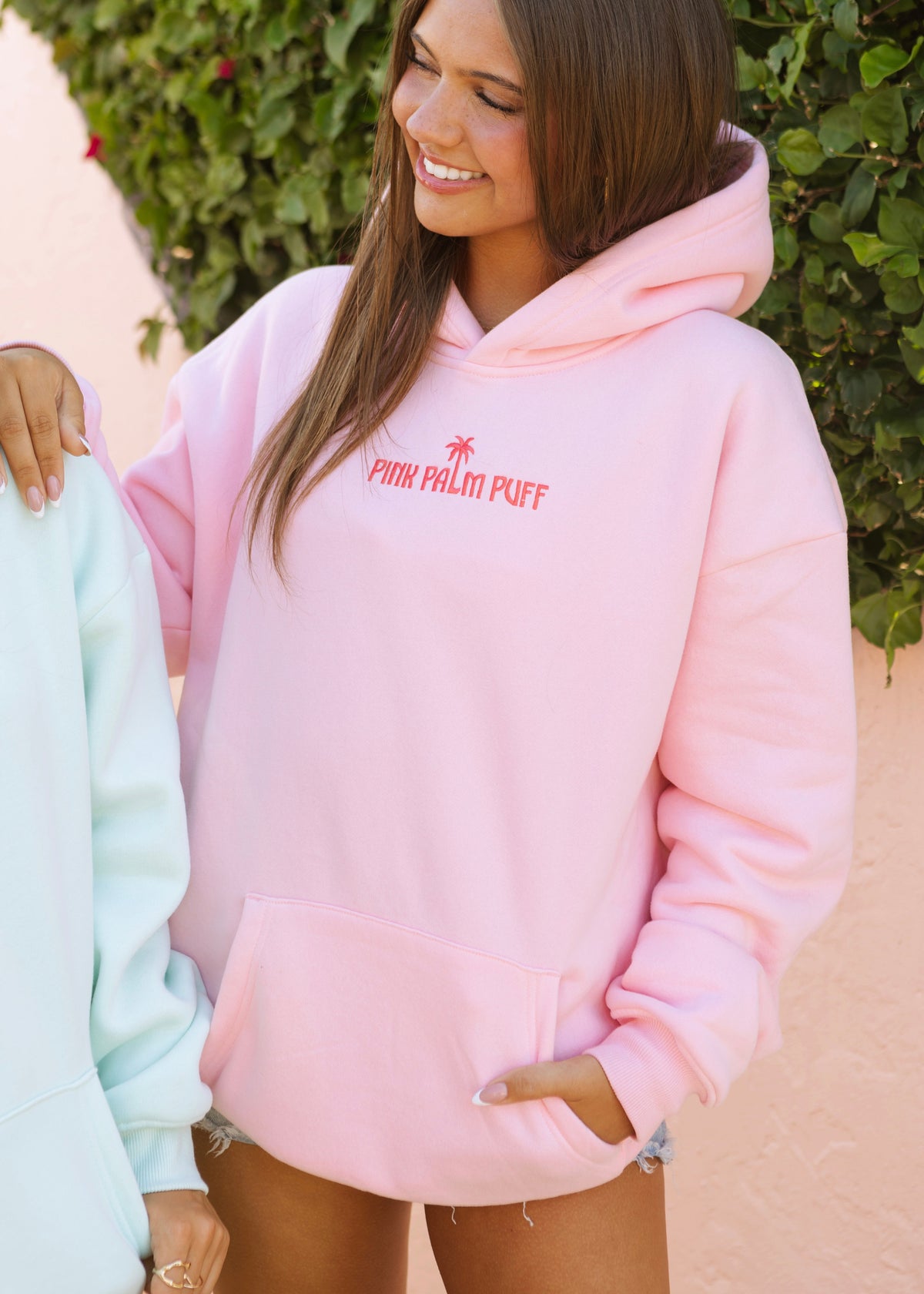 Pink Palm Puff Classic Puff Hoodie in Pink
