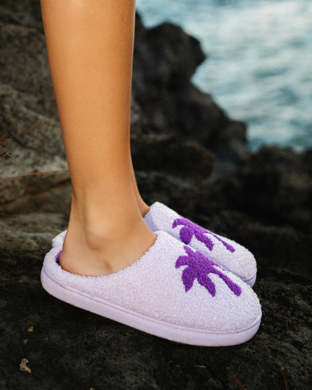 Pink Palm Puff Malibu Slippers in Twilight