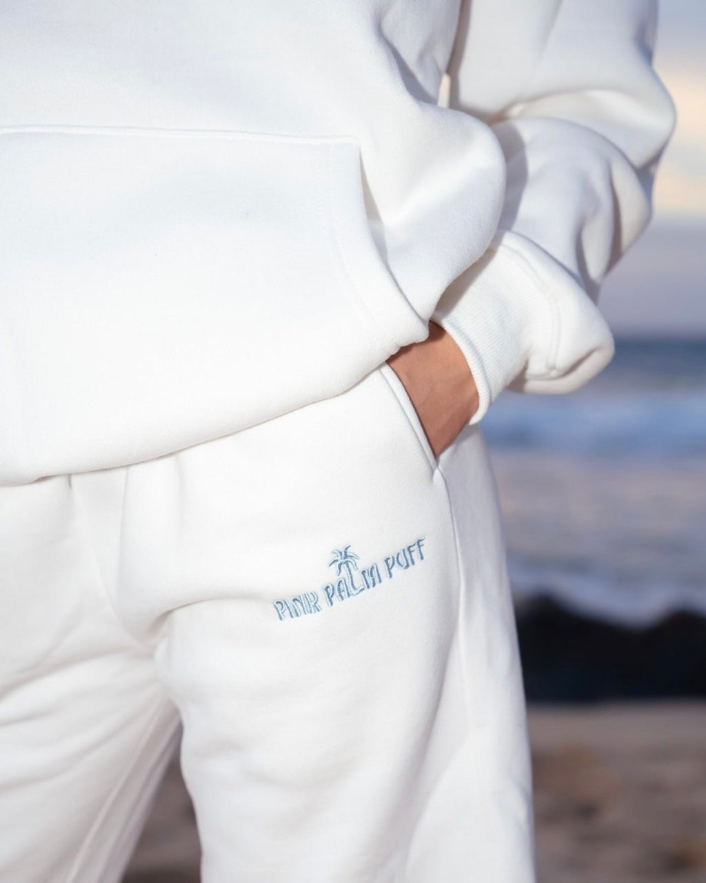 Pink Palm Puff Classic Sweatpants in Ocean Air