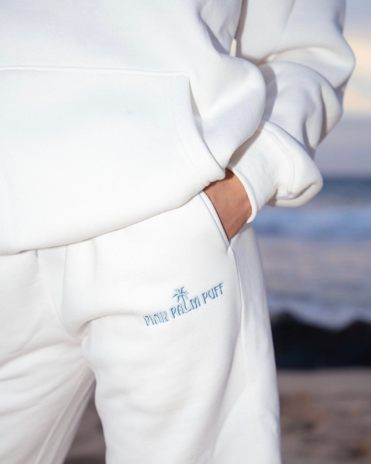 Pink Palm Puff Classic Sweatpants in Ocean Air