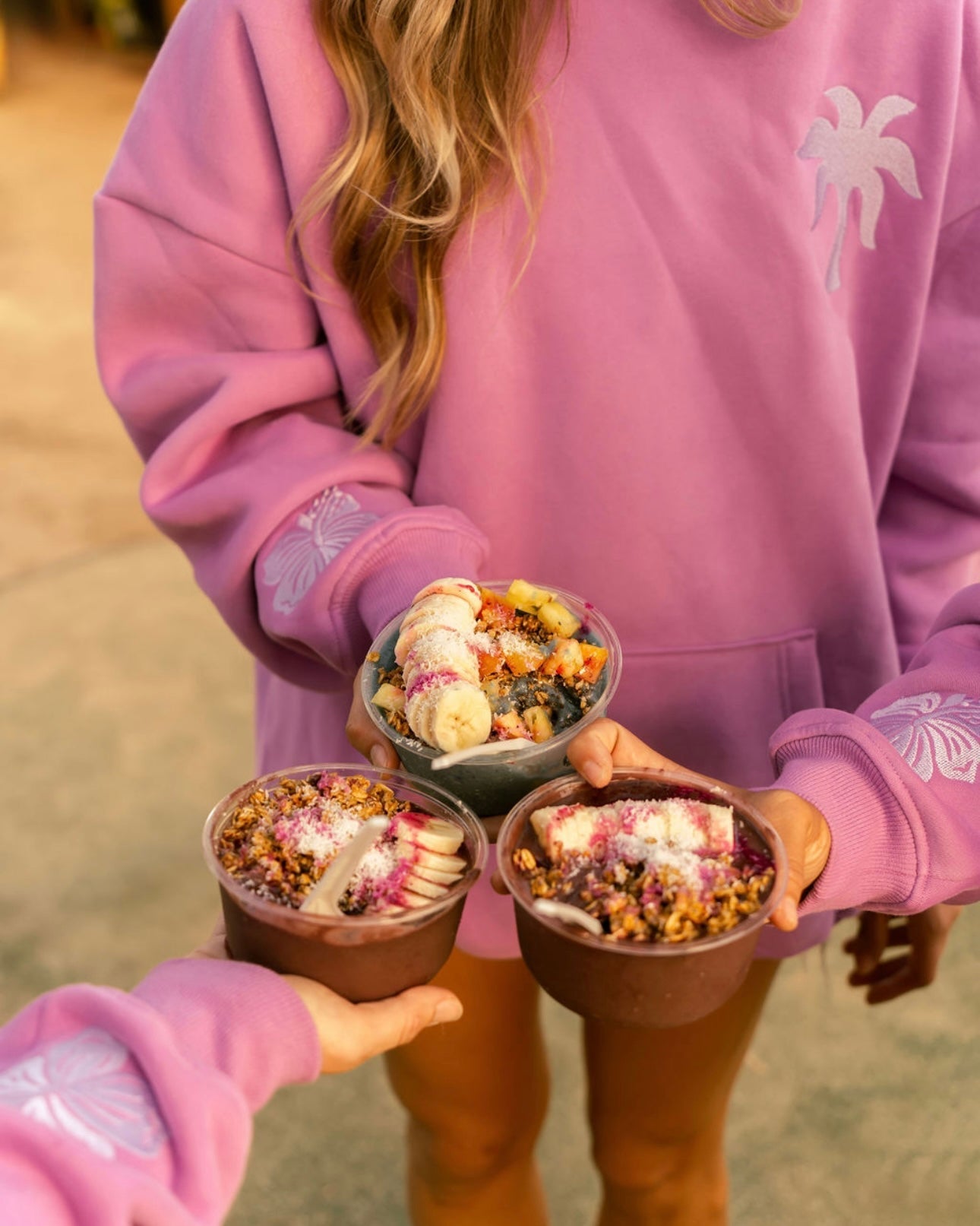 Pink Palm Puff "Everything Comes in Waves" Hoodie in Açai
