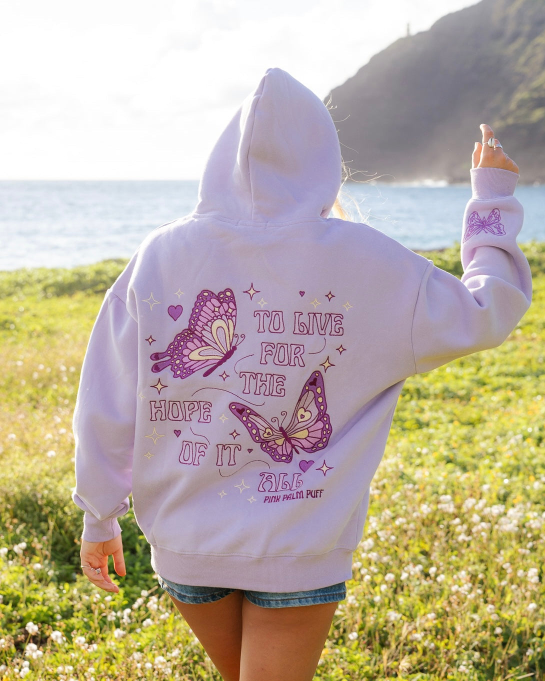 Pink Palm Puff "To Live For the Hope of it All" Hoodie in Lilac