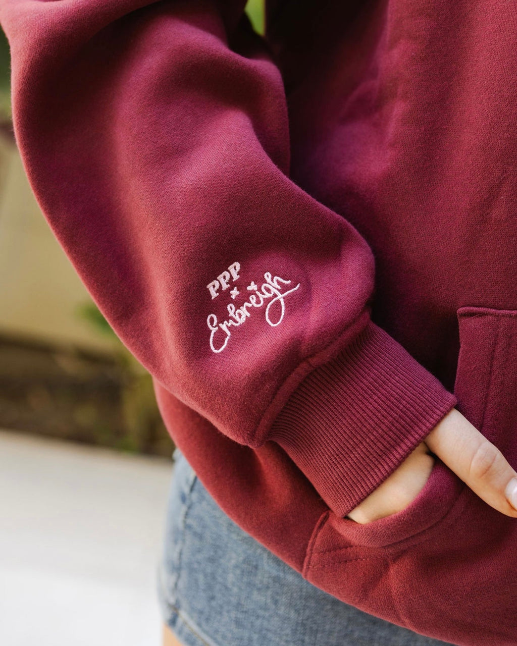 Pink Palm Puff "Live in the Moment" Hoodie in Cherry