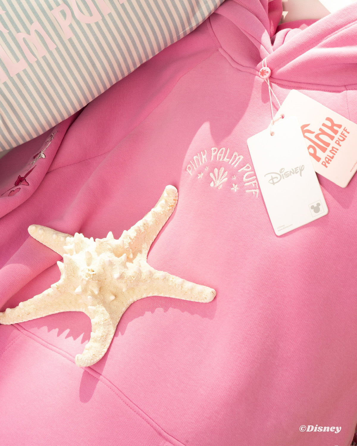 Pink Palm Puff "Under the Sea" Relaxed Hoodie in Seashell Pink