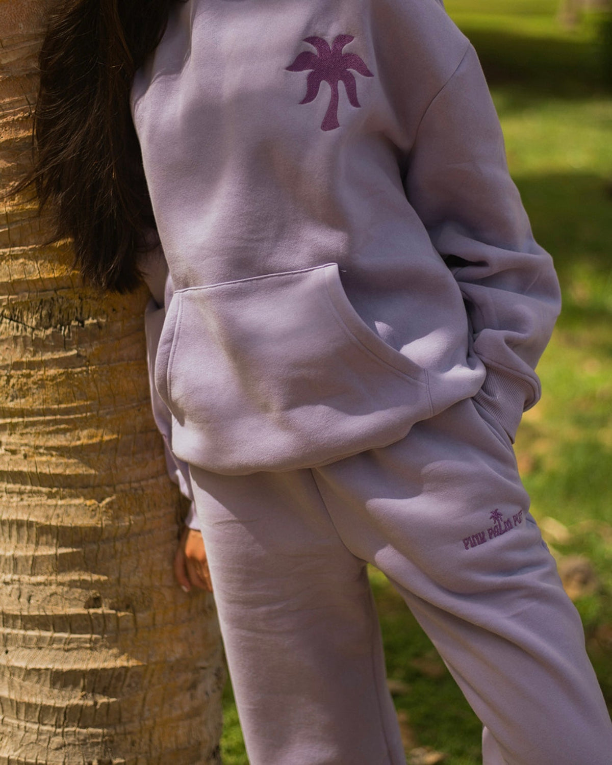 Pink Palm Puff Puff Sweatpants in Lilac