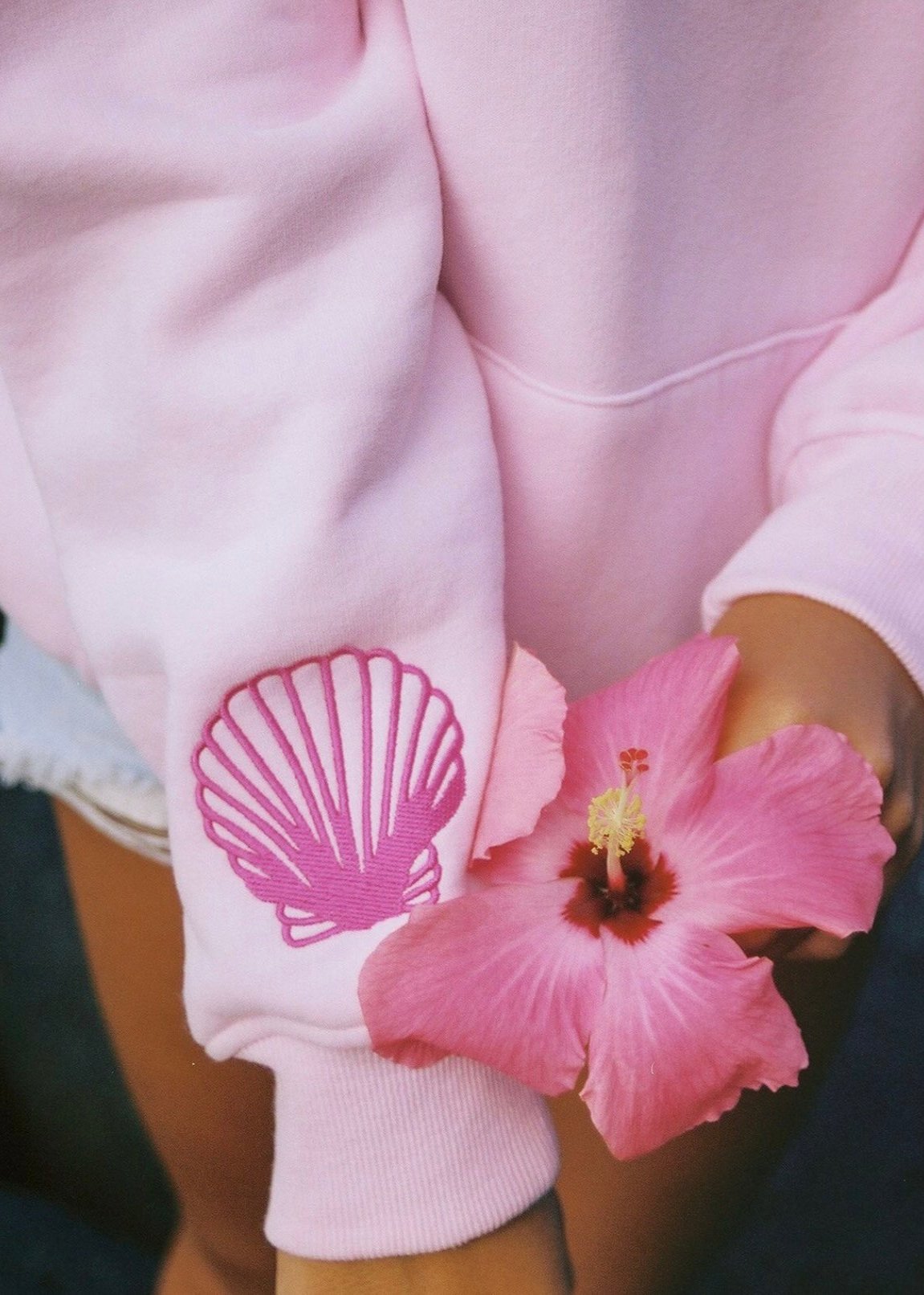 Pink Palm Puff "Hawaii Hibiscus" Hoodie in Blush