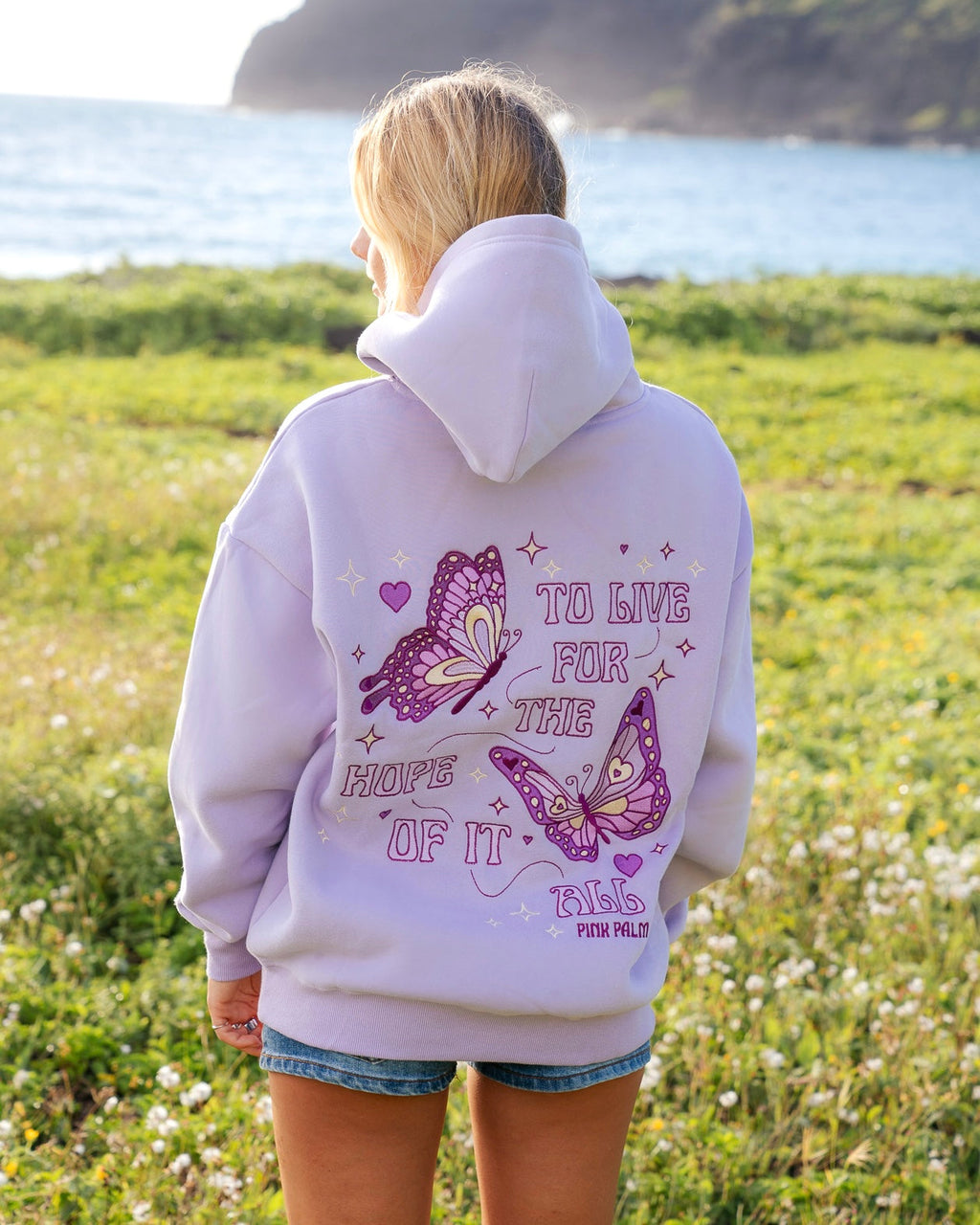 Pink Palm Puff "To Live For the Hope of it All" Hoodie in Lilac