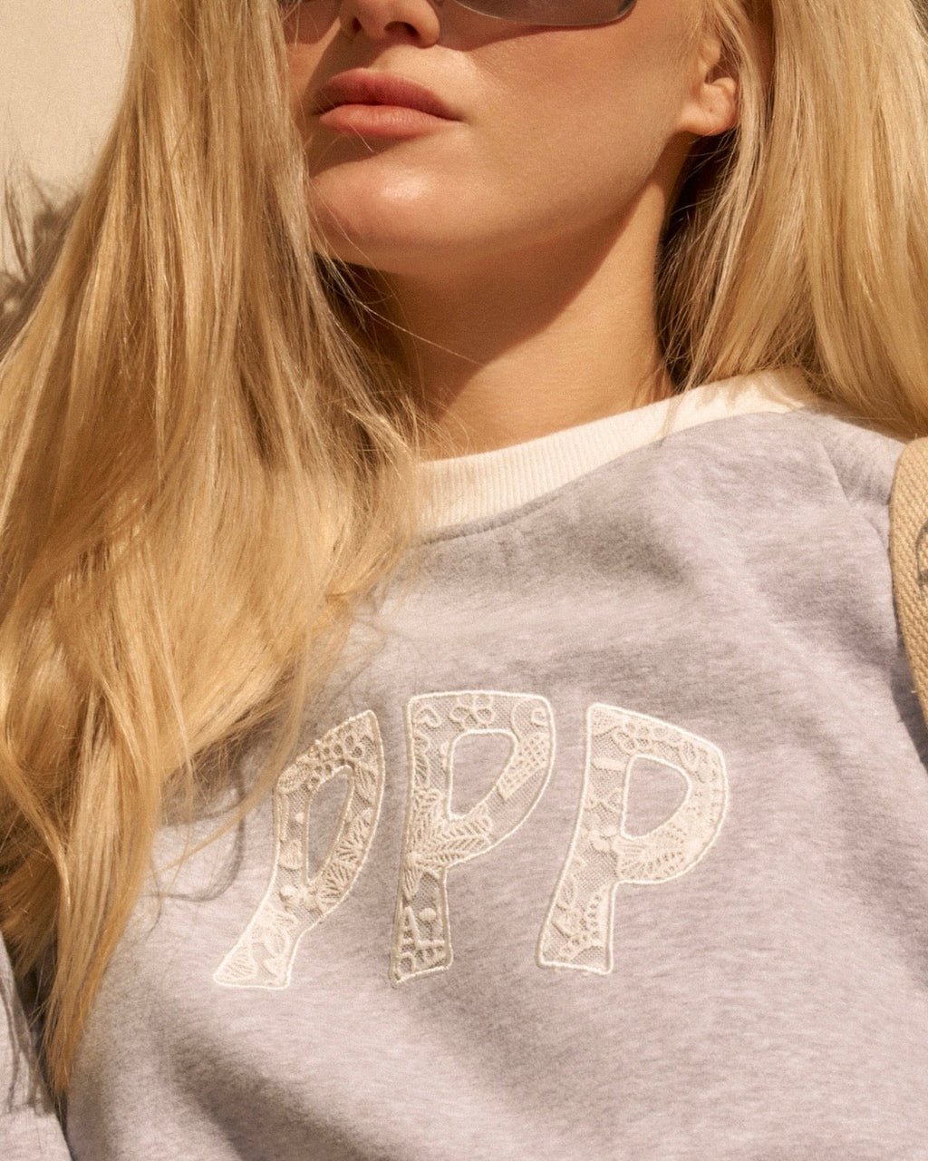 Pink Palm Puff “Daydream” Classic Crewneck in Sky Grey