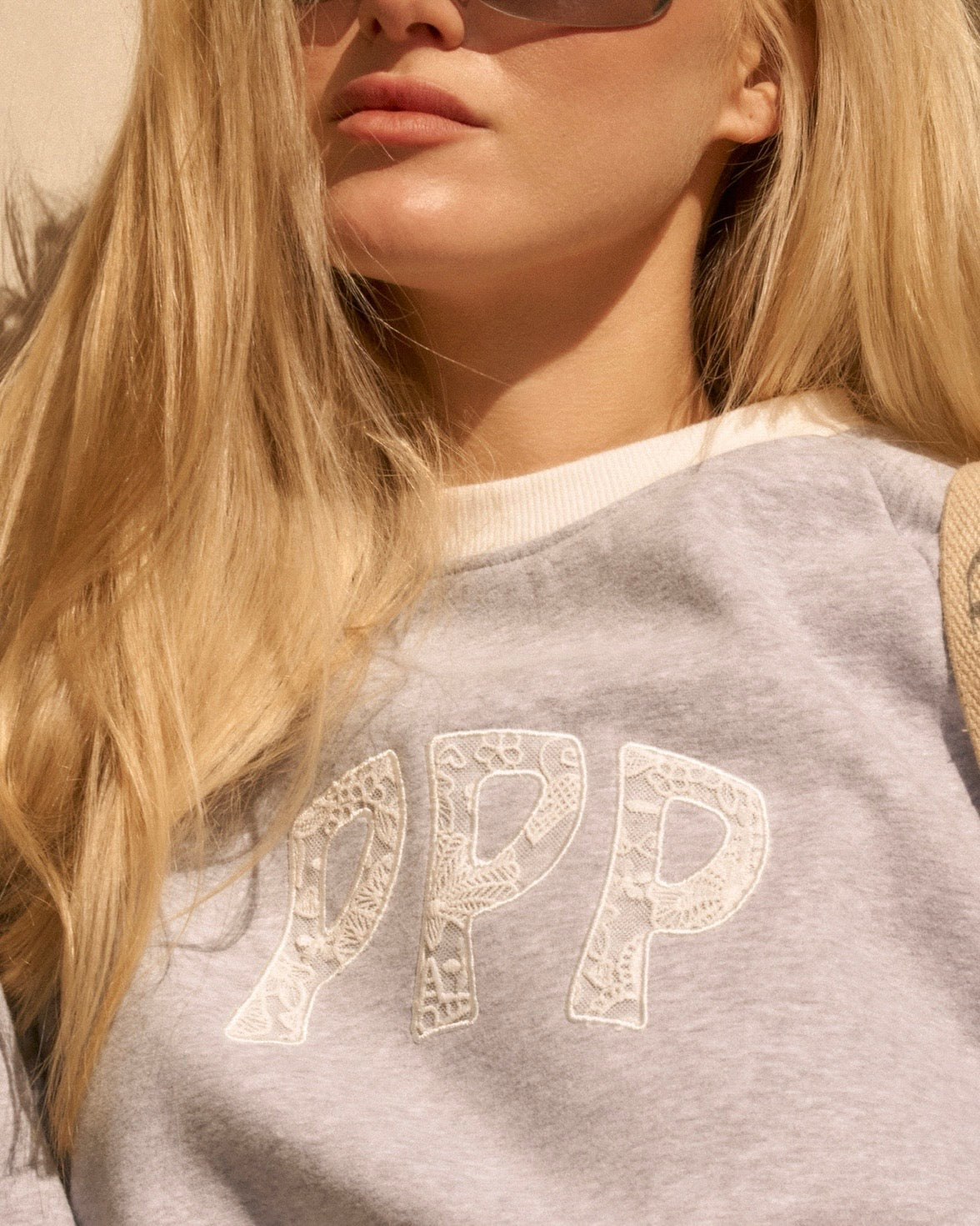 Pink Palm Puff “Daydream” Classic Crewneck in Sky Grey