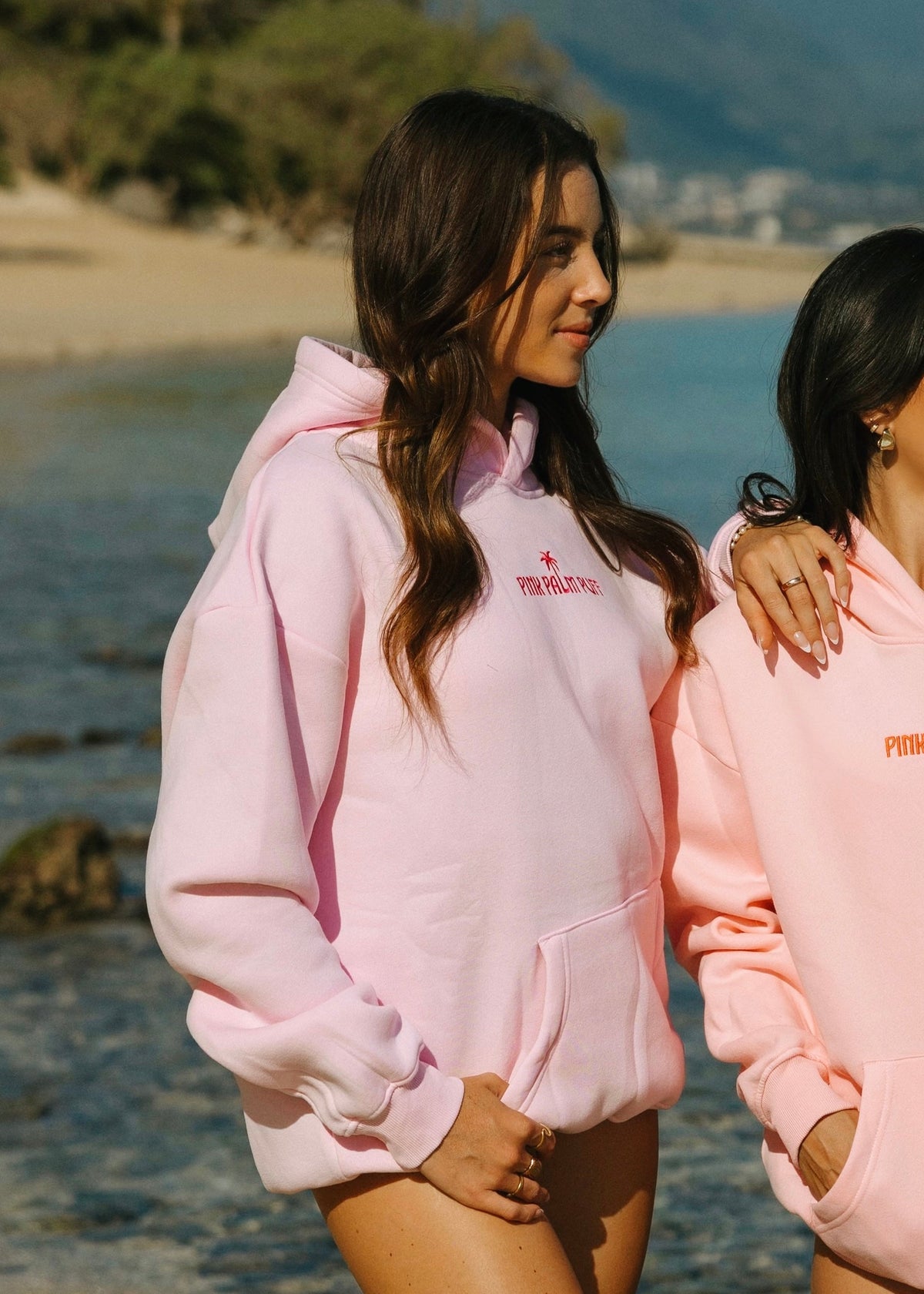 Pink Palm Puff Classic Puff Hoodie in Blush