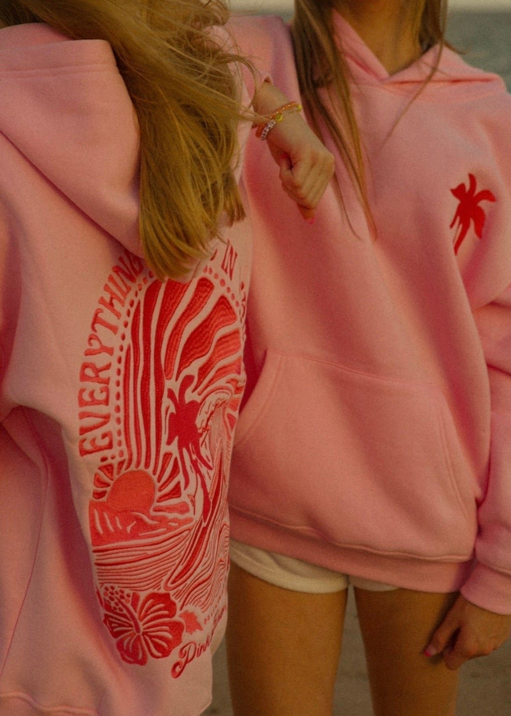 Pink Palm Puff "Everything Comes in Waves" Hoodie in Pink
