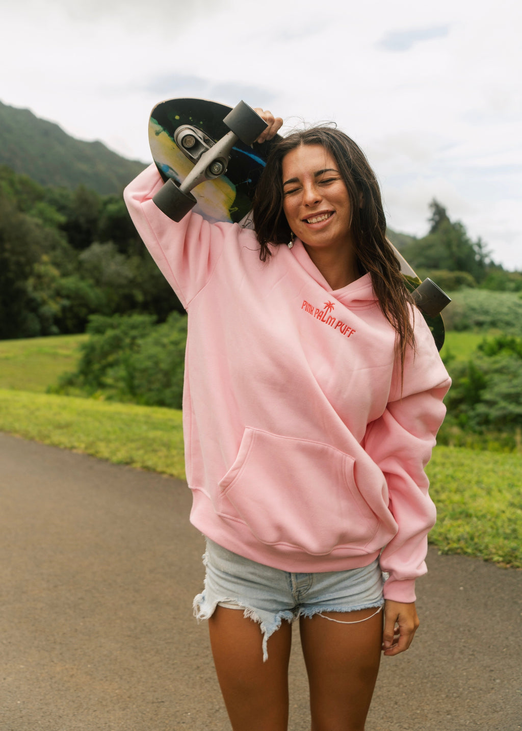 Pink Palm Puff Classic Puff Hoodie in Pink