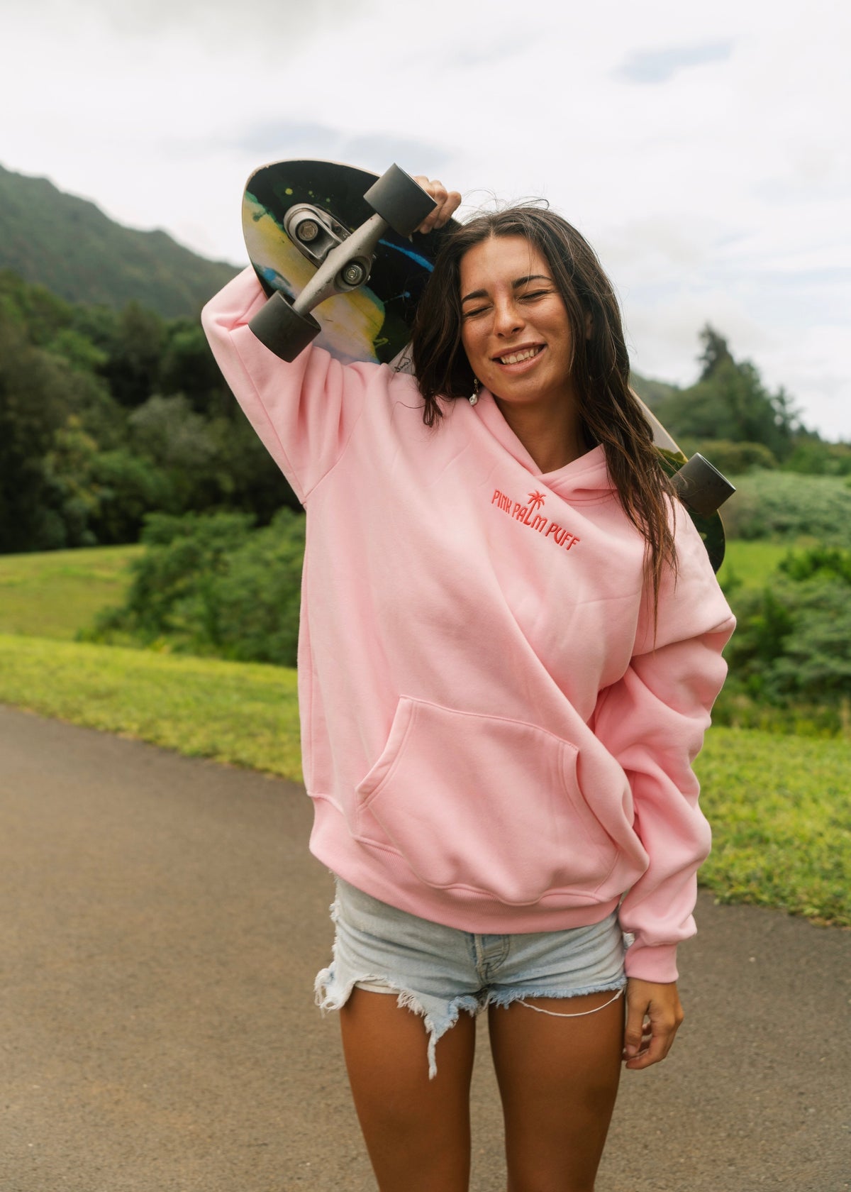 Pink Palm Puff Classic Puff Hoodie in Pink