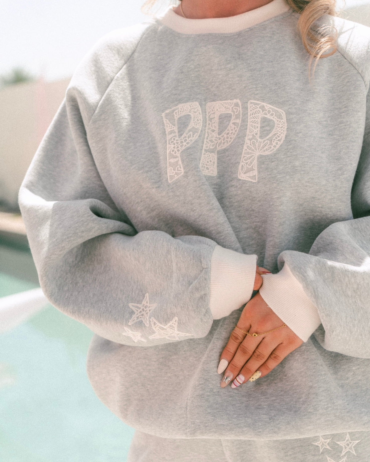 Pink Palm Puff “Daydream” Classic Crewneck in Sky Grey