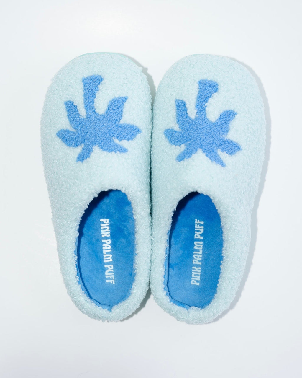 Pink Palm Puff Malibu Slippers in Seabreeze