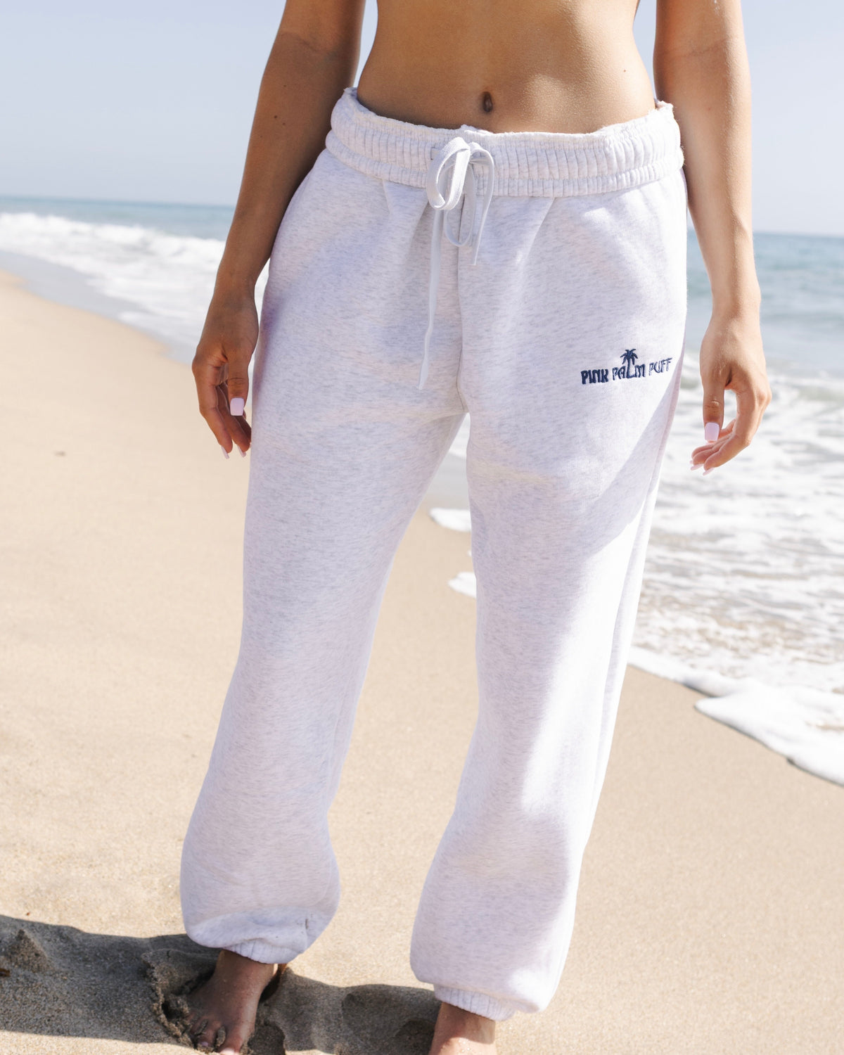 Pink Palm Puff Classic Sweatpants in Cloud