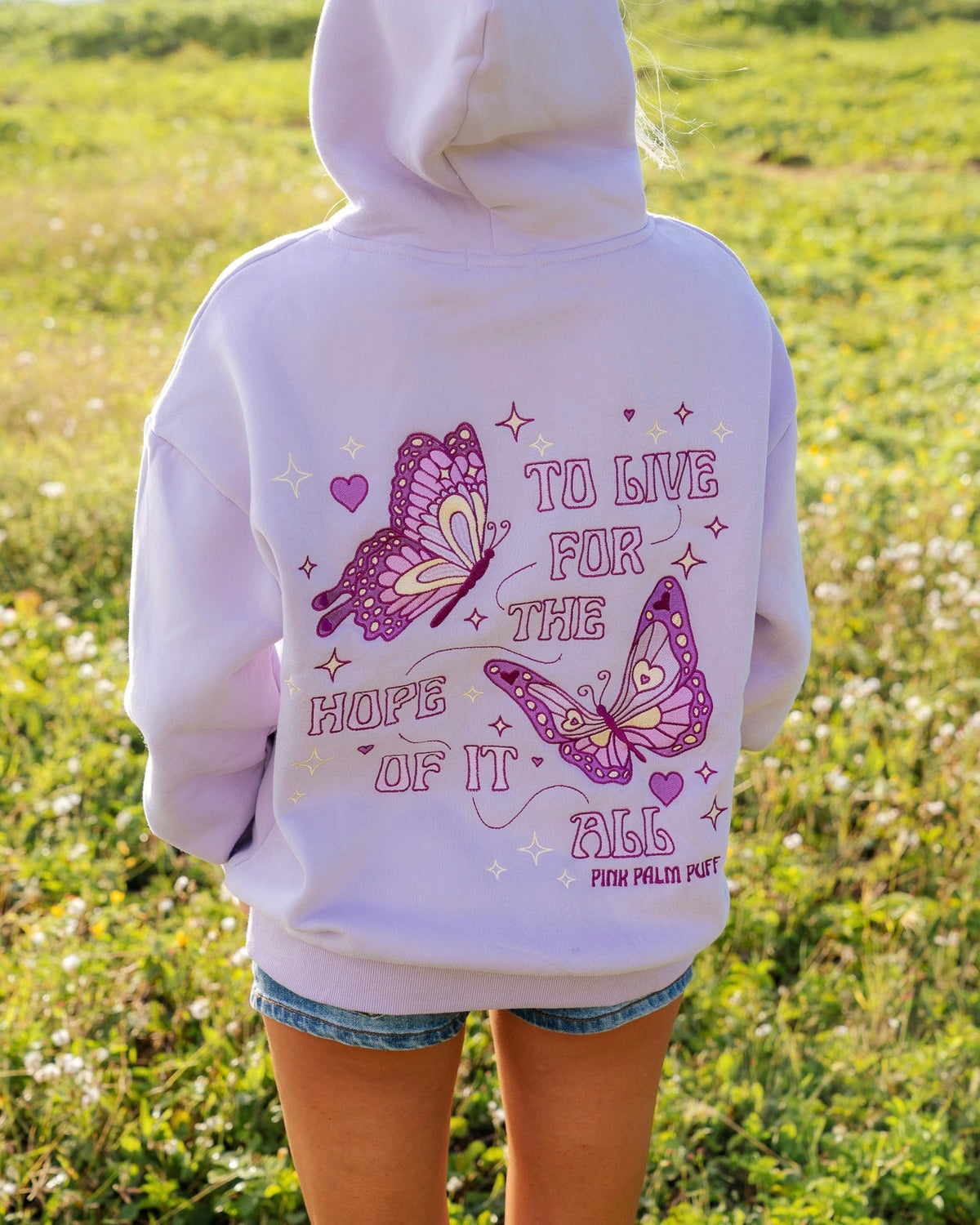 Pink Palm Puff "To Live For the Hope of it All" Hoodie in Lilac