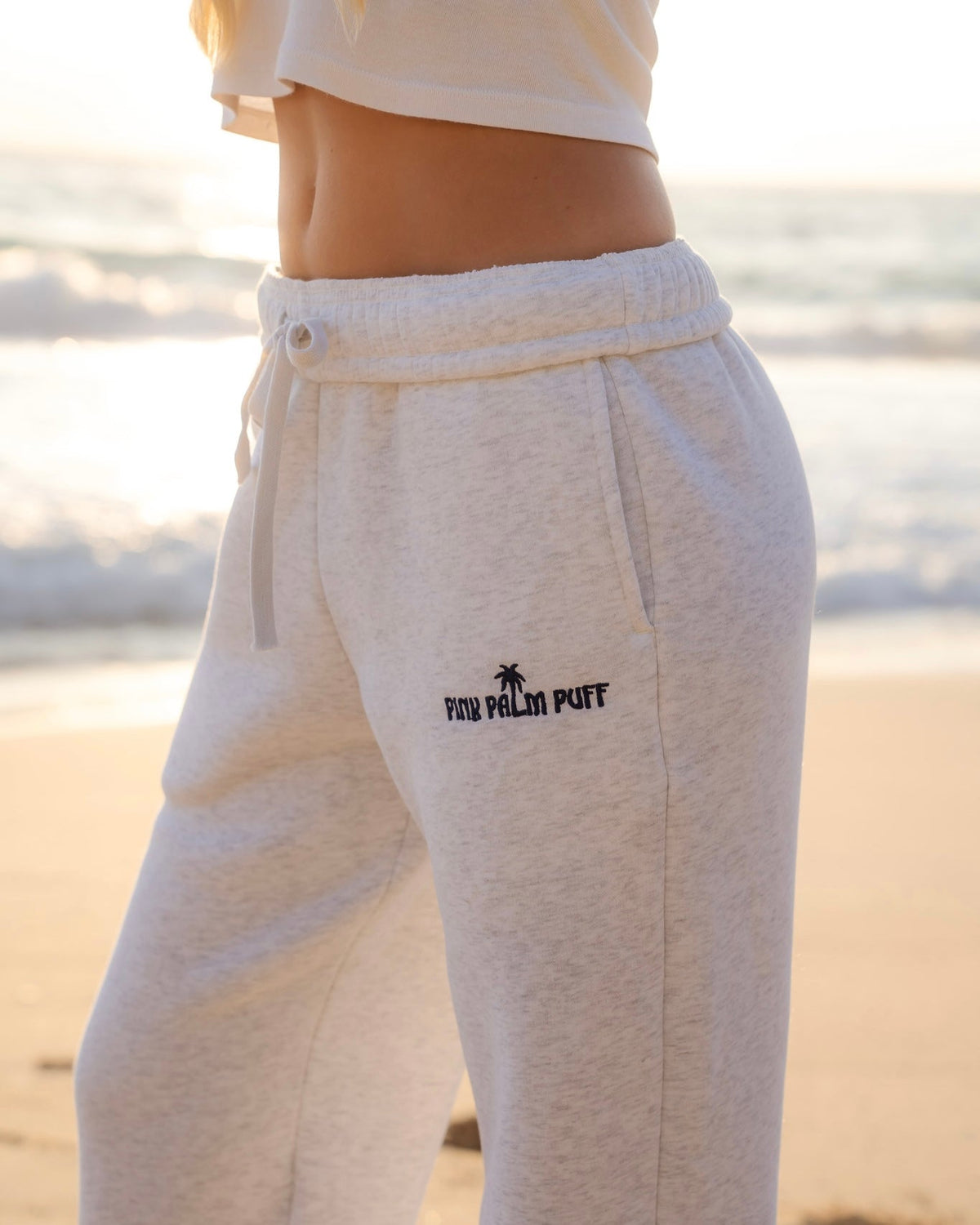 Pink Palm Puff Classic Sweatpants in Cloud