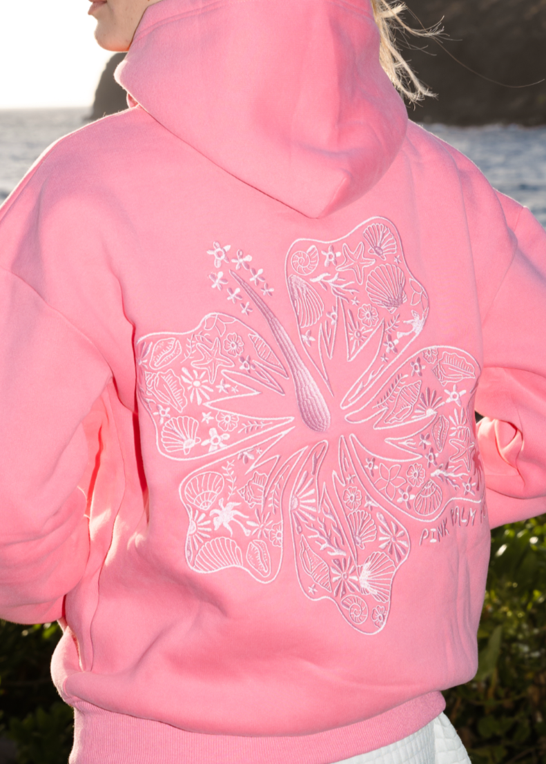 Pink Palm Puff "Hawaii Hibiscus" Hoodie in Sonic Pink